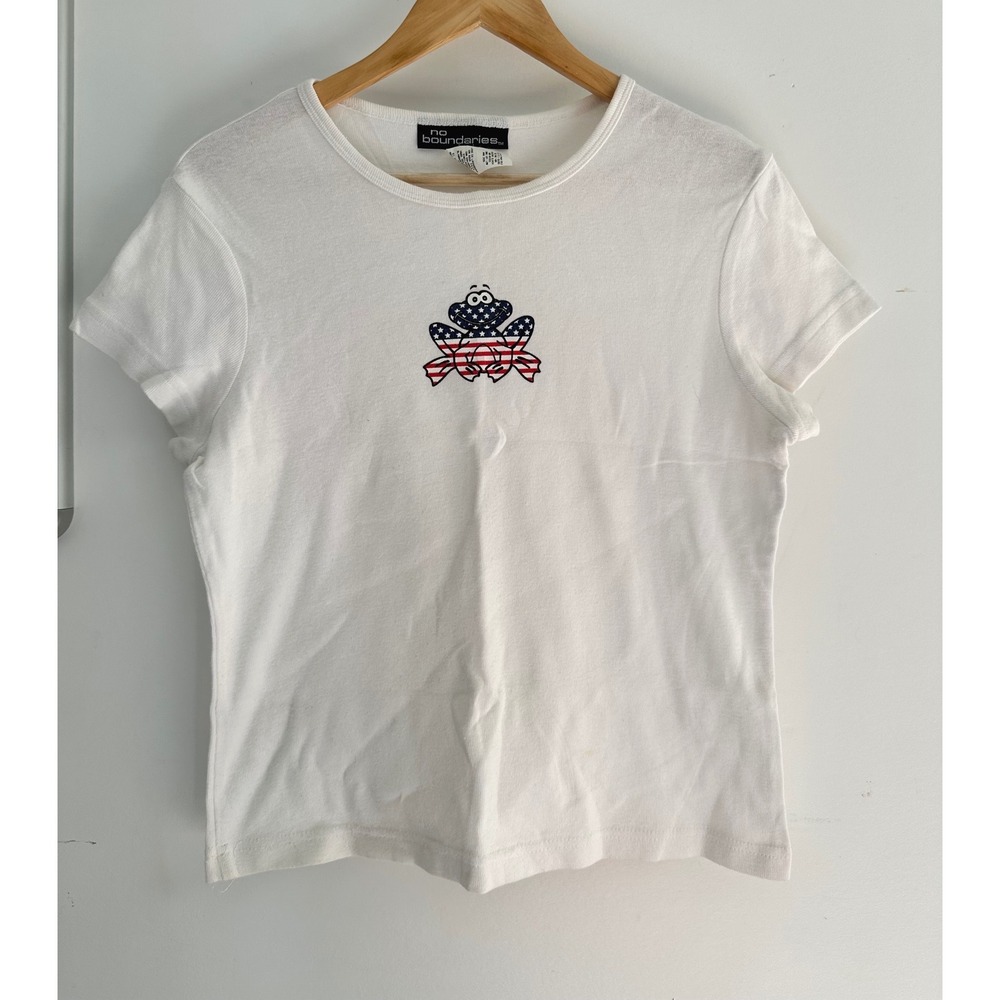 No Boundaries Vintage Y2K Frog American Flag Graphic Tee Shirt Large 100% Cotton